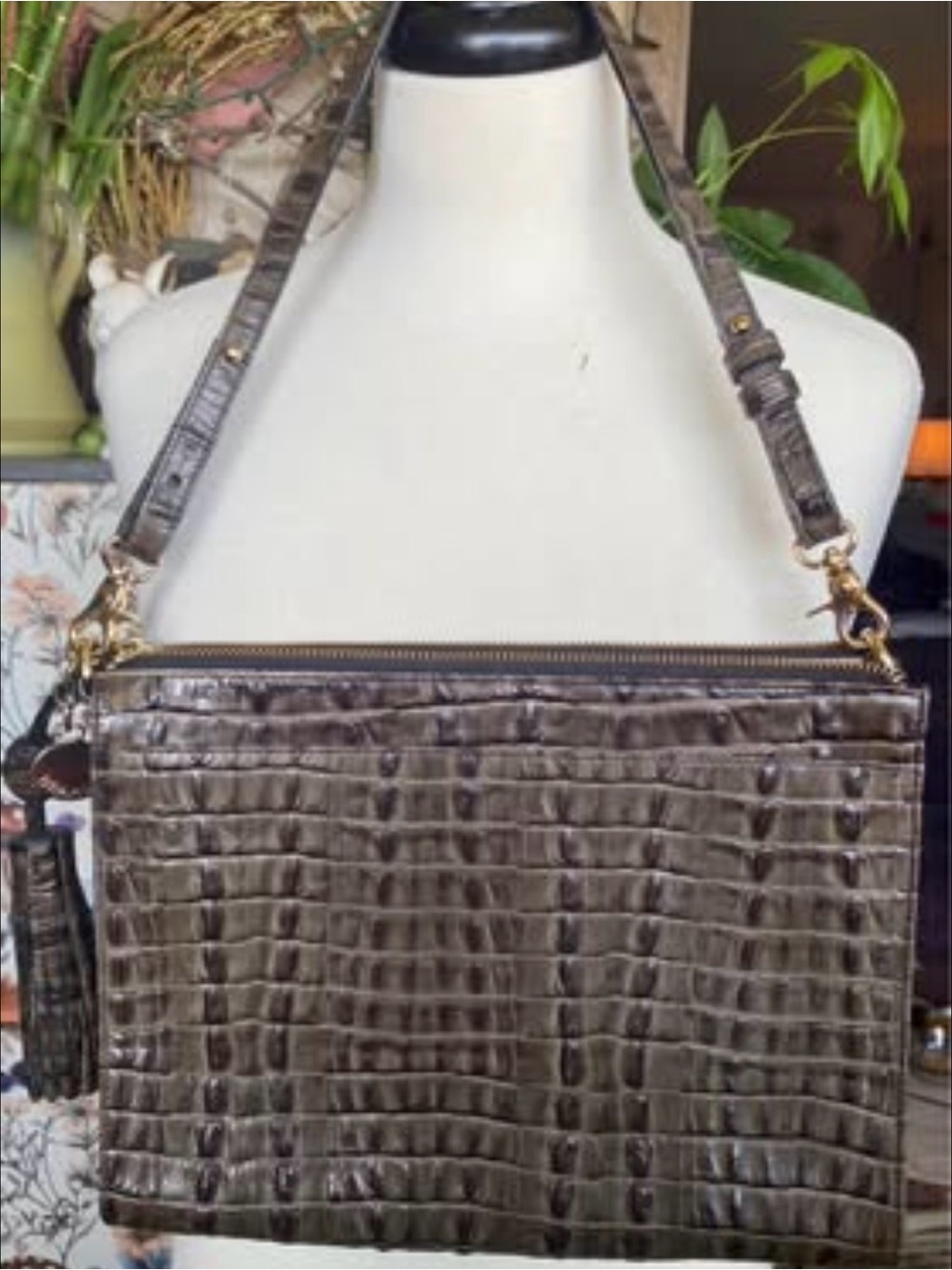 Brahmin Brown Crocodile Leather Shoulder Bag